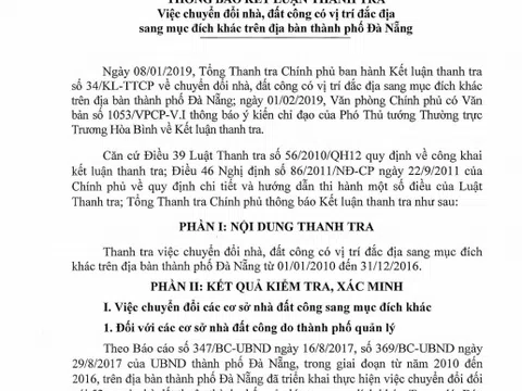 Thanh tra Chính phủ kiến nghị Thủ tướng chỉ đạo Bộ Công an điều tra 10 cơ sở nhà đất tại Đà Nẵng