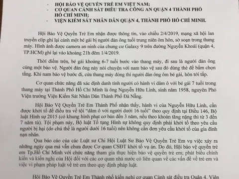 Hội bảo vệ quyền trẻ em TP.HCM đề nghị khởi tố vụ án bé gái bị dâm ô trong thang máy