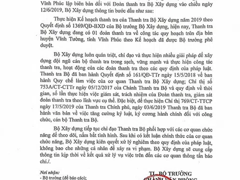 Nghi vấn đoàn thanh tra vòi tiền chục tỷ đồng ở Vĩnh Phúc: Bộ Xây dựng nói gì?
