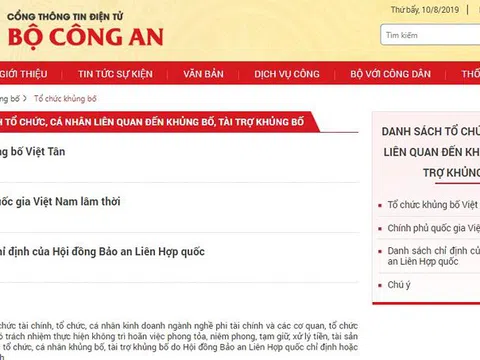 Công bố tổ chức, cá nhân liên quan đến khủng bố