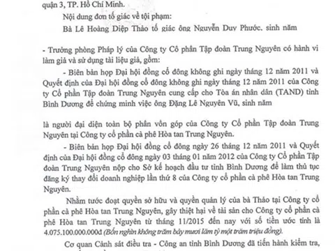 Điều tra vụ án làm giả tài liệu tại Công ty CP Cà phê hòa tan Trung Nguyên