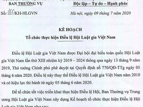 Kế hoạch tổ chức thực hiện Điều lệ Hội Luật gia Việt Nam