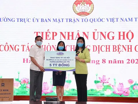 Vinamilk ủng hộ 8 tỷ đồng cho Hà Nội và 3 tỉnh miền Trung chiến đấu chống dịch Covid -19