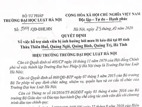 Trường Đại học Luật Hà Nội đồng hành cùng sinh viên vùng bão, lũ vượt qua khó khăn