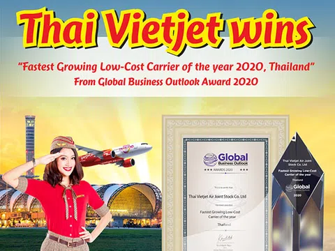 Vietjet Thái Lan được vinh danh là Hãng hàng không tăng trưởng nhanh nhất năm 2020