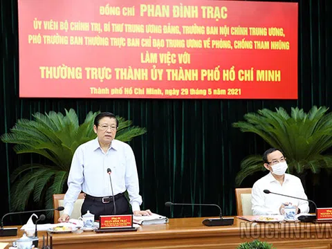 Đồng chí Phan Đình Trạc, Ủy viên Bộ Chính trị, Bí thư Trung ương Đảng, Trưởng Ban Nội chính Trung ương làm việc với Thường trực Thành ủy Thành phố Hồ Chí Minh